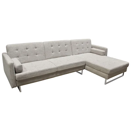 Convertible Tufted RF Chaise Sectional with Chrome Legs